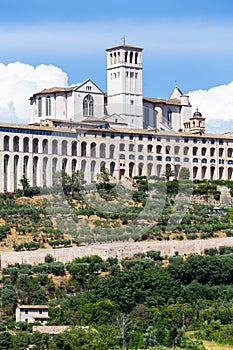 Assisi village in Umbria region, Italy. The most important Italian Basilica dedicated to St. Francis - San Francesco