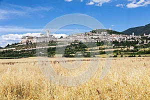 Assisi village in Umbria region, Italy. The town is famous for the most important Italian Basilica dedicated to St. Francis - San