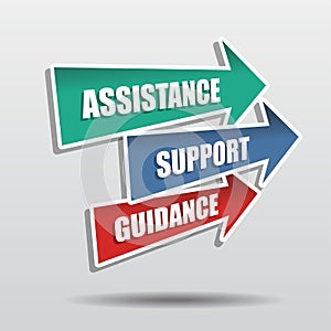 Assistance, support, guidance in arrows, flat design