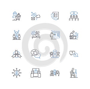 Assistant line icons collection. Support, Helper, Aide, Attendant, Facilitator, Guide, Organizer vector and linear