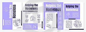 Assisting homeless people purple brochure template