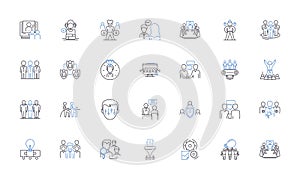 Associates line icons collection. Partnership, Collaborators, Affiliates, Teammates, Allies, Cohorts, Companions vector