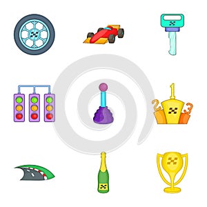 Association of racers icons set, cartoon style