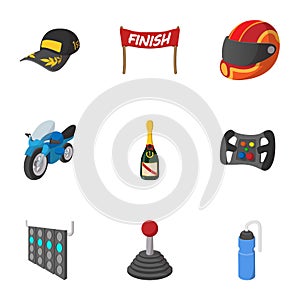 Association of racers icons set, cartoon style