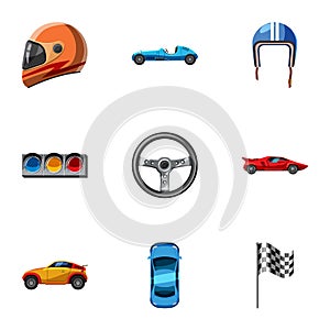 Association of racers icons set, cartoon style