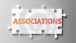 Associations complex like a puzzle - pictured as word Associations on a puzzle pieces to show that Associations can be difficult