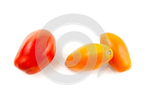 Assort of different shape and color of tomatoes isolated on white background with clipping path