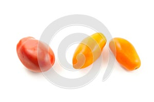 Assort of different shape and color of tomatoes isolated on white background with clipping path