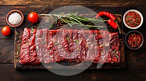 Assorted asian sliced raw wagyu beef for bbq chinese, japanese, korean cuisines