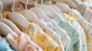 Assorted Baby Clothes on Hangers Displayed at Store