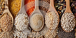 Assorted Beans Filled in a Row of Spoons