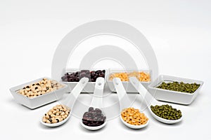 Assorted beans and lentils.