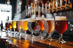 Assorted Beer Glasses on Bar