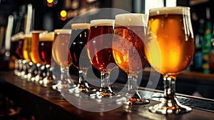 Assorted Beer Glasses on Bar Counter