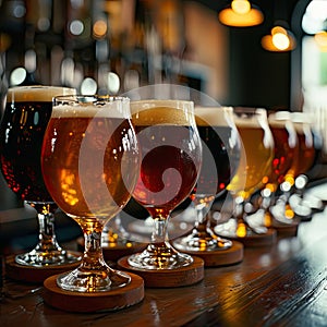 Assorted Beer Glasses on Bar Counter