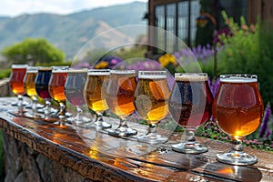 Assorted Beers in Row of Glasses