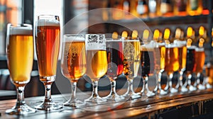 Assorted Beers in Row of Glasses