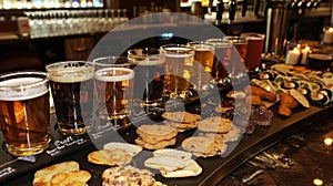 Assorted Beers and Snacks at a Bar