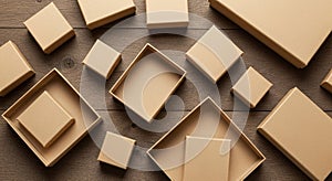 Assorted beige cardboard boxes of various