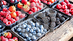 Assorted Berries Packed in Boxes at a Farmers Market