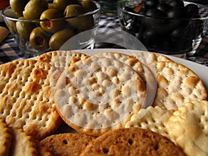 Assorted biscuits and olives