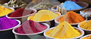 Assorted Bowls Filled With Colorful Powders for Art Projects and Crafts