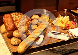 Assorted breads and cheese table