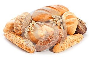 Assorted breads isolated on white background
