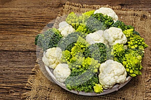 Assorted broccoli, romanesco and cauliflower