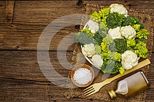 Assorted broccoli, romanesco and cauliflower