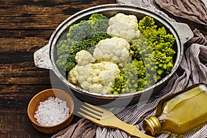 Assorted broccoli, romanesco and cauliflower