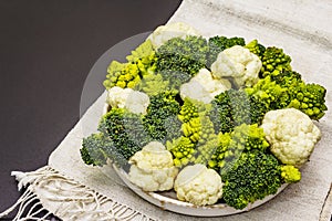 Assorted broccoli, romanesco and cauliflower