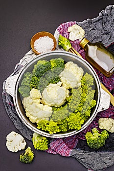 Assorted broccoli, romanesco and cauliflower