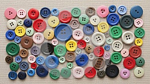 Of assorted buttons of various sizes colors and materials is