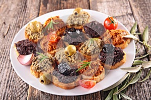 Assorted canape with tapenade
