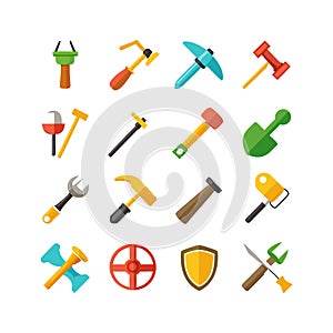Assorted Cartoon Tools Flat Vector Icon Set Illustration
