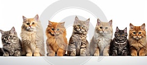 Assorted cats and dogs of different sizes on white background, high quality studio shot