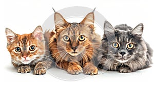 Assorted cats and dogs in high quality studio portrait on white background with copy space