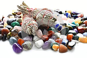 Assorted Chakra Crystals and White Sage Smudge Sticks