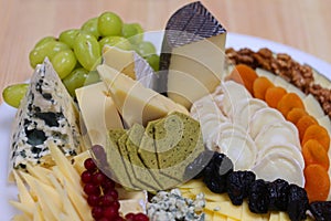 Assorted cheese platter in a buffet display