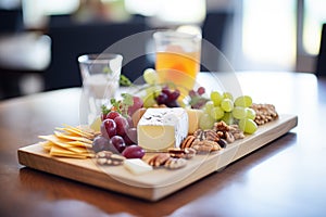 assorted cheese platter with grapes and nuts