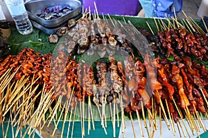 Assorted chicken and pork innards sold at a street food stall