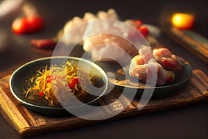 Assorted Chinese food. Famous Chinese cuisine dishes on table. Top view. Chinese restaurant concept. Asian style banquet