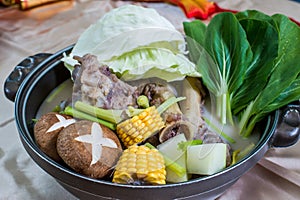 Assorted Chinese food served in a hot pot