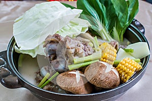 Assorted Chinese food served in a hot pot