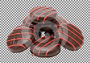 Assorted chocolate-covered cookies with red candy stripes in a pile