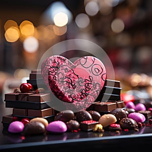 Assorted Chocolate on Elegant Bokeh Background Valentines Day. Square format