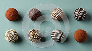 Assorted Chocolate Truffles on Blue Background