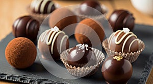 Assorted chocolate truffles displayed on a