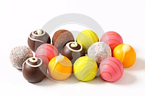 Assorted chocolate truffles and pralines